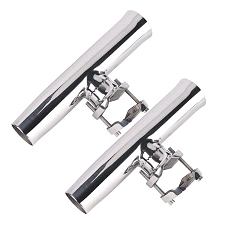 2PCS Stainless Tournament Style Clamp on Fishing Rod Holder for Rails 1-1/4" to 2"