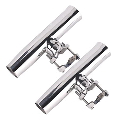 2PCS Stainless Tournament Style Clamp on Fishing Rod Holder for Rails 1-1/4" to 2"