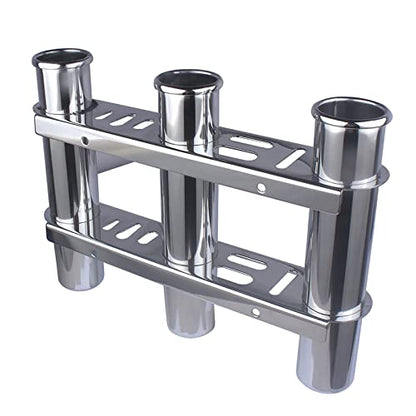 3 Tubes Fishing Rod Holder for Boat, 304 Stainless Steel 3 Tubes Linked Fishing Rod Rack Wall-Mounted Fishing Pole Holder with Tools Storage for Marine Boat Yacht RV