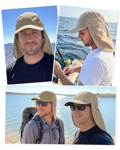 Mens Sun Hat with Breathable Mesh Sun Hats for Men Sun Protection Fishing Hat with Neck Flap for Hiking Cycling - color: Brown Khaki