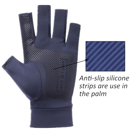 UTOWO Mens Spring/Summe Half Finger Gloves Outdoor Hiking Driving Cycling Riding Breathable Sunblock Gloves UV Protection - color: Navy Blue
