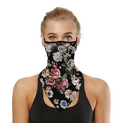 YAYOUREL Neck Gaiter Face Mask Bandanas for Men Women UV Face Scarf Cover Ear Loop Hole Facemask for Fishing Running Cycling - color: Gray Black Pink Green