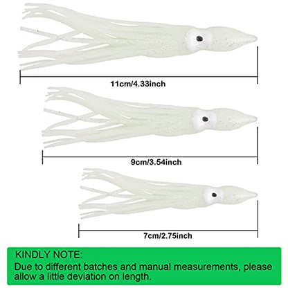 Fishing Squid Skirts Lures Octopus Skirts Trolling Lures Soft Plastic Fishing Tackle Squid Bait for Saltwater Bass Salmon Trout - color: White (Luminous), size: 2.75in - 30pcs