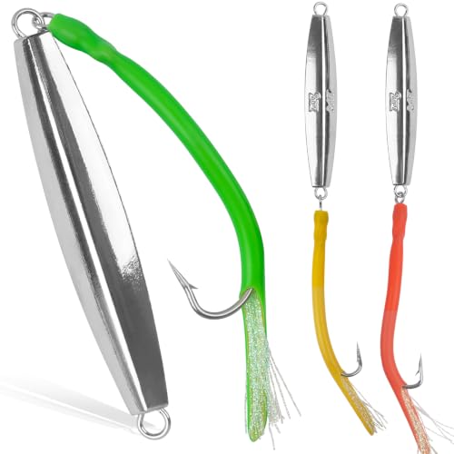 Diamond Jigs Saltwater Fishing Lures, Bottom Bouncing Sinking Casting Jigging Spoon Baits, Deep Sea Vertical Ocean Lures Surf Fishing Jigs for Bluefish Striper Tuna Salmon - style: 2oz-3pcs