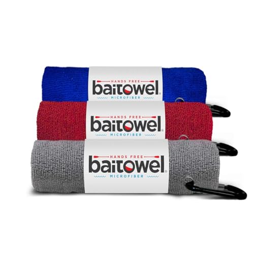 Bait Towel 3 Pack Fishing Towels with Clip, Plush Microfiber nap Fabric, 16x16, The Original Bait Towel Value 3 Pack - color: Royal-red-gray