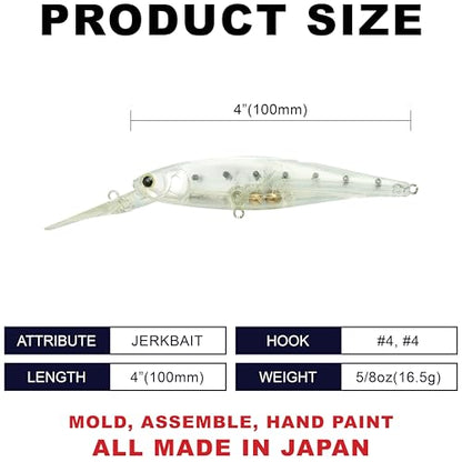 LUCKY CRAFT Pointer 100DD-S, Saltwater Surf Fishing Lures, Jerkbait, Halibut, Surf Perch, Calico Bass, White Seabass, Striped Bass, Sinking, Fishing Gear - color: 789 Clear Sardine