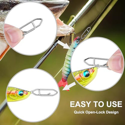 200 Pcs Fishing Power Speed Clips (S:120, M:50, L:20, XL:10), High Strength Stainless Steel Speed Clip for Fishing Lure Quick Change, Freshwater Saltwater Lure Connector Tackle - color: Silver