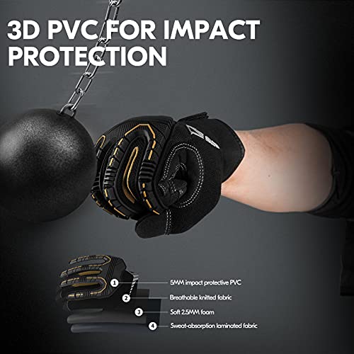 Vgo... 1-Pair 32°F Waterproof Heavy Duty Winter Work Gloves Men,Mechanic Gloves, Impact Protection& Vibration Reduction (Size XS, Black&Gold, SL8849FW) - color: Black&gold-winter, size: X-Small (1 Pair)