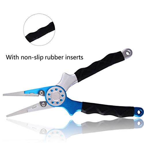 Professional Saltwater/Fresh Water Aluminum Fishing Pliers Tungsten Carbide Cutters Hook Remover with Sheath and Lanyard - color: Blue.t