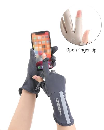 Sun Gloves for Women Men UV Protection UPF 50+, Extended-Cuff 2-Fingers-Flip Driving Gloves for Fishing, Running - color: Extended Beige