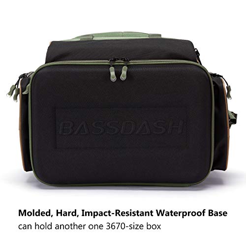 BASSDASH Fishing Tackle Backpack Water Resistant Tactical Bag Soft Tackle Box with Rod Holder and Protective Rain Cover - color: Green Backpack [3670] without Trays
