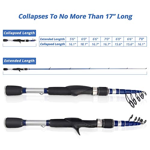 KastKing Compass Telescopic Fishing Rods and Combo, Sensitive Graphite Composite Blank, Easy to Travel, Packs to Just 17" in Length, Stainless Guides and Ceramic Rings, Combos w/ 4+1BB Spinning Reel - size: 7'0" - Medium Heavy, style: Spin - Rod