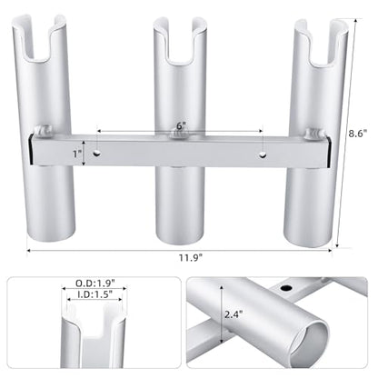 NovelBee 2pcs 3 Tube Fishing Rod Holders for Boat,Aluminium Rod Holders with Screws - color: Silver & White