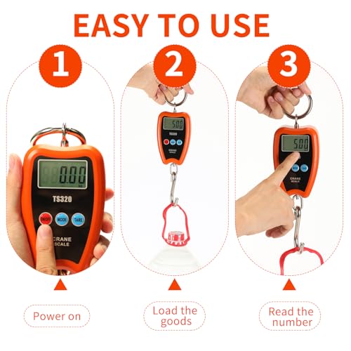 Digital Crane Scale 300kg/660lbs 200kg/440lbs with LED Handheld Mini Hanging Scale for Garage Farm Hunting Fishing Etc(200kg/Plastic Shell/Orange) - color: 200kg/Plastic Shell/Orange