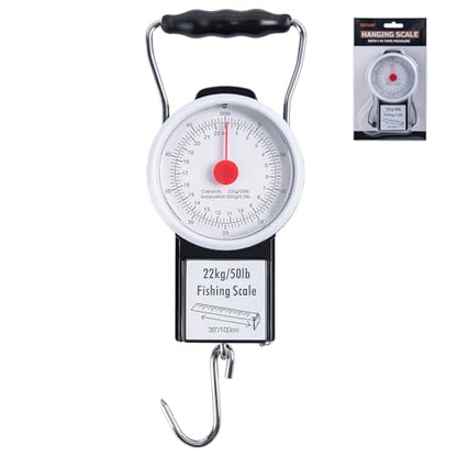 Goture Hanging Scale with 39" Built-in Tape Measure, 50lb/22kg Fishing Scale, Battery-Free Mechanical Spring Scale for Weighing & Measuring Fish, Waterproof Fishing Gear for Saltwater and Freshwater - color: Single Fishing Scale 2.0