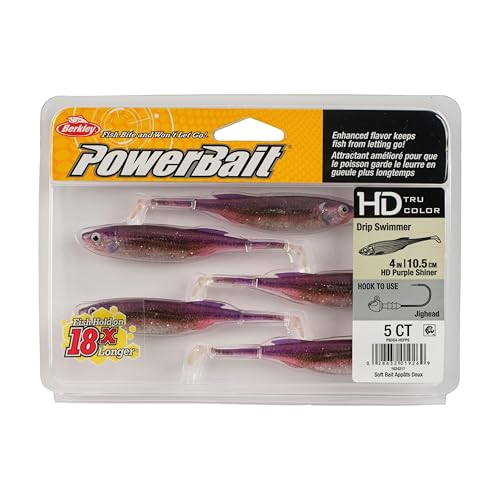 Berkley PowerBait Drip Swimmer Fishing Soft Bait - color: HD Purple Shiner, size: 4"