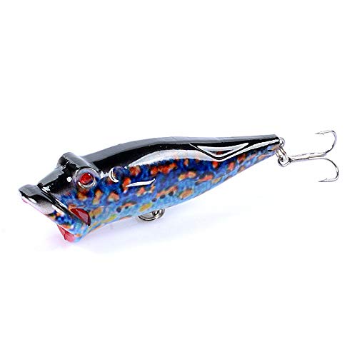 5 Pcs Hard Popper Lure with Color Drawing Coating, Hard Crankbait Lures Set, as Popper Bait for Salmon Trout Walleye Bass Redfish in Freshwater Saltwater 21
