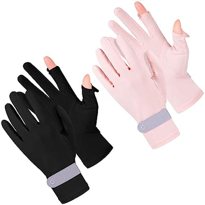 ONESING 2 Pairs Sun Protection Gloves UV Non Slip Full Finger Sun Gloves for Women Riding Golf Hiking Driving Fishing