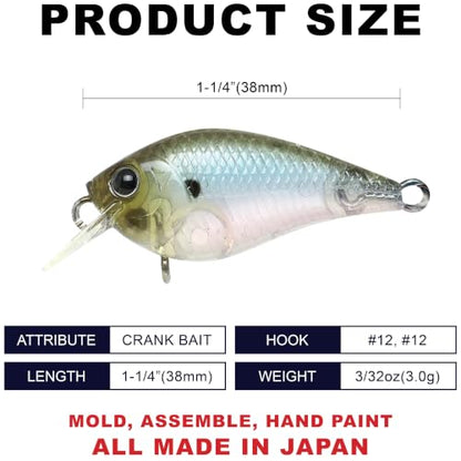 Lucky Craft LC 0.3 Squarebill Crankbait, Silent Fishing Lure for Bass Trout and Pike, Made in Japan, Freshwater Fishing Gear, Hard Bait Bass Lures - color: 238 Ghost Minnow