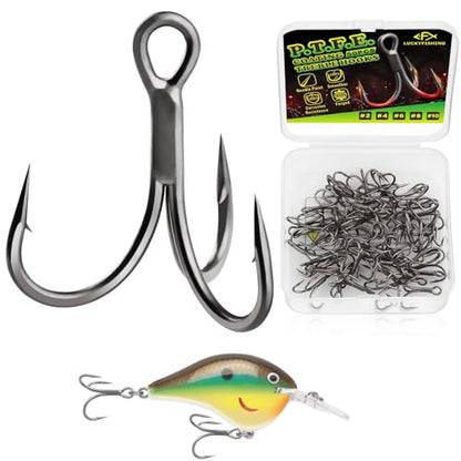 LUCKYFISHING Treble Hooks 50PCS PTFE Coating Treble Fishing Hooks for Saltwater Freshwater Size #2#4#6#8#10 - color: Hook Size #8-50PCS