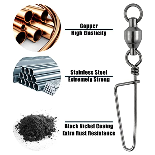 Dr.Fish Fishing Snap Swivels Ball Bearing Swivels Fishing Tackle Saltwater & Freshwater Coast-Lock Lure Snap Clips Terminal Tackle Line Leader Connector Accessories - size: #3-78LB(1.5")