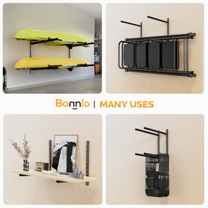 Bonnlo Kayak Storage Rack, Adjustable Heavy Duty Kayak Rack for Kayaks Paddle Boards, Kayak Paddle Holder for Garage, Spacesaver, Gentle on Padding, Boat Organizer - style: 2 Kayaks, Wall Mount