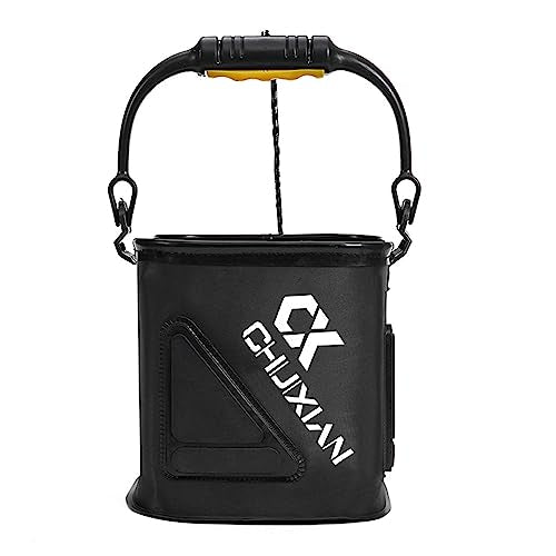 TopHomer Foldable Fish Bait Bucket, Multifunctional Minnow Bucket, Live Fish Container, Fish Protection Bucket, Outdoor Camping Fishing Bag - color: Black