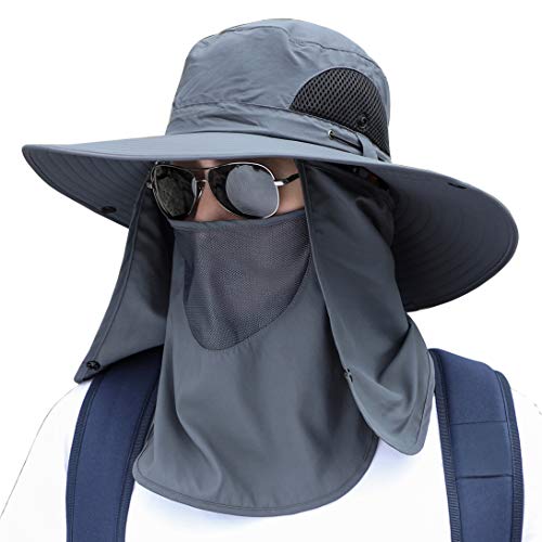 Sun Hat Unisex Face Coverage Shield Neck Flap Cap Garden Lawn Work Sports Hiking Fishing Hats - color: Dark Gray