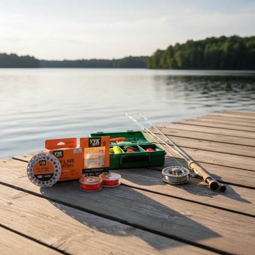 YYKBlueSky Fly Fishing Line Combo, 100ft WF5F Weight Forward Floating Fly Line, 55yds 20lbs Backing Line, 9ft Tapered Leaders 4X/5X/6X, 30m Nylon Tippet 4X/5X/6X Complete Kit