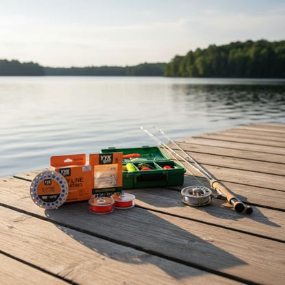 YYKBlueSky Fly Fishing Line Combo, 100ft WF5F Weight Forward Floating Fly Line, 55yds 20lbs Backing Line, 9ft Tapered Leaders 4X/5X/6X, 30m Nylon Tippet 4X/5X/6X Complete Kit