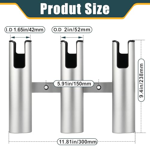 Aluminum Fishing Boat Rod Holder, 3/4 Link Tube Rod Rack, Marine Grade Aluminum Rod Mount for Boats & Yachts, Silver - color: Silver 3 Tubes Black inner