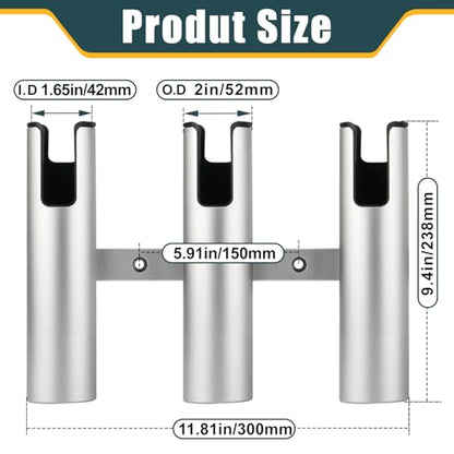 Aluminum Fishing Boat Rod Holder, 3/4 Link Tube Rod Rack, Marine Grade Aluminum Rod Mount for Boats & Yachts, Silver - color: Silver 3 Tubes Black inner