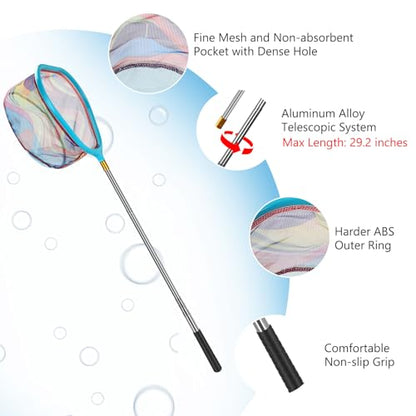 Kids Fishing Net, 2 Pack Telescopic Fishing Landing Net with Aluminum Pole Handle for Kids, Collapsible Bucket Kids Sand Pail, Fishing Net Butterfly Nets for Kids, Outdoor Playing - color: Red Blue