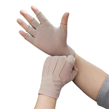 Men Summer Fingerless Gloves Lightweight Half Finger Sunblock Gloves for Outdoor Hiking Driving Cycling - color: Khaki