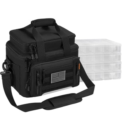Fishing Tackle Bags with 4 * 3600 Tackle Trays - Saltwater & Freshwater Fishing Gear Bag Padded Shoulder Strap Tackle Box Bag (Black) - color: Black, style: Includes Trays