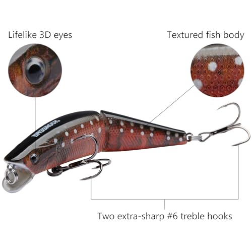 BASSROCK Minnow Swimbait Bass Trout Fishing Lure with Movable Lip Hard Bait 3.5” 1/2oz - color: Red Char