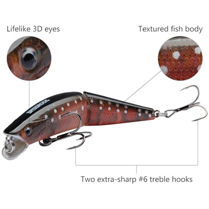 BASSROCK Minnow Swimbait Bass Trout Fishing Lure with Movable Lip Hard Bait 3.5” 1/2oz - color: Red Char