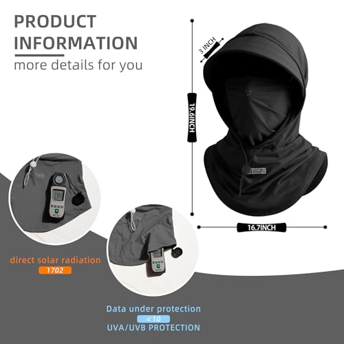 Cooling Breathable Balaclava Full Face Mask with Wide Brim Sun UV Protection Hood for Men Women Fishing Motorcycle Skiing - color: Black