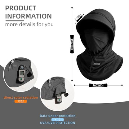 Cooling Breathable Balaclava Full Face Mask with Wide Brim Sun UV Protection Hood for Men Women Fishing Motorcycle Skiing - color: Black