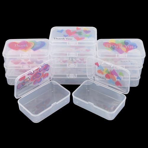 Goodma Plastic Storage Boxes, Transparent, 12 Pieces | 3.3 x 2.2 x 1 inch, Thank You Image Pattern, Hinge Lids
