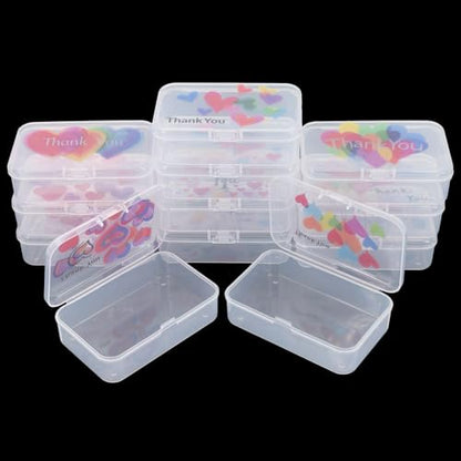 Goodma Plastic Storage Boxes, Transparent, 12 Pieces | 3.3 x 2.2 x 1 inch, Thank You Image Pattern, Hinge Lids