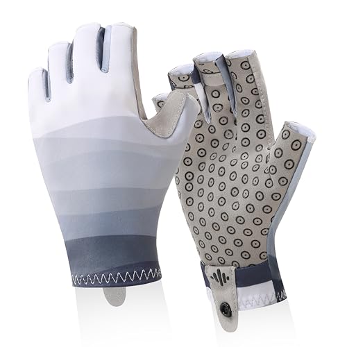 UPF 50+ Sun Gloves Uv Protection,Fingerless Men Women Gloves for Fishing Glfing Kayaking Hiking Sailing Driving - color: Grey, size: Large-X-Large