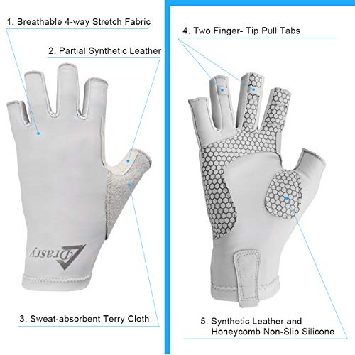 Drasry UV Protection Fishing Fingerless Gloves - Men & Women UPF 50+ SPF Gloves for Fishing, Kayak, Paddling, Hiking, Sailing, Rowing - color: Gray, size: Small