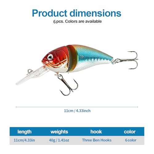 Jointed Minnow Crankbait Fishing Lure: 5pcs Jerkbait Sinking Hard Baits for Bass Trout Catfish Musky Bluegill Fishing Plug - color: 5pcs Short