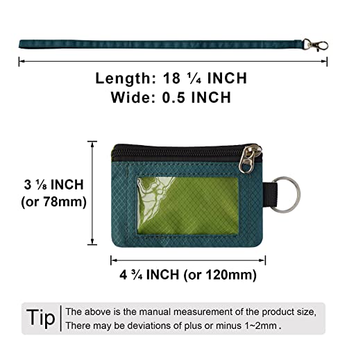 CHENSPRX Minimalist RFID Blocking Small Wallet with ID Window,WaterResistant Zip Id Case Wallet with Lanyard Keychain for Cards,Cash,Travel,Women,Men - color: GreenOnion+DarkGreen