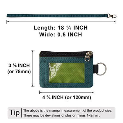 CHENSPRX Minimalist RFID Blocking Small Wallet with ID Window,WaterResistant Zip Id Case Wallet with Lanyard Keychain for Cards,Cash,Travel,Women,Men - color: GreenOnion+DarkGreen