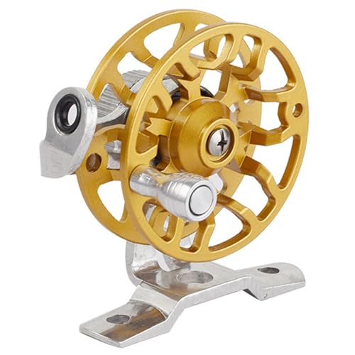 Winter Fishing Reel All Metal 1.76oz(50g) Lightweight 2.1inch(53mm) Upgrade Base Right Hand Mini Fly Wheel for Trout Pike Ice Fishing Tackle - color: Yellow