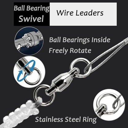 AMYSPORTS Stainless Steel Fishing Leader Saltwater Stainless Rigs Fishing Leader Lure Heavy Wire Fishing Leaders Steel White Nickel - size: #2 (11.8in-50lb) 20pcs