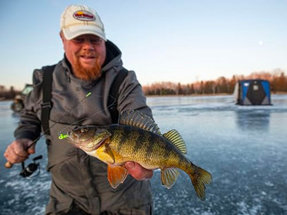 Northland Tackle Rigged Tungsten Pin Fry Ice Fishing Jig with Minnow Fry Body, 2 Pre-Rigged Jig Heads & 3 Extra Ice Fishing Plastics, Tungsten Jig Heads for Panfish, 1/16 Oz, Gold
