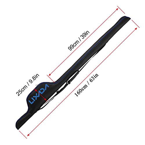 Lixada 63 Inch Fishing Rod Bag Portable Fishing Rod Reel Protective Case, Folding Fishing Pole Holder Cover Rod Tackle Organizer - color: Blue